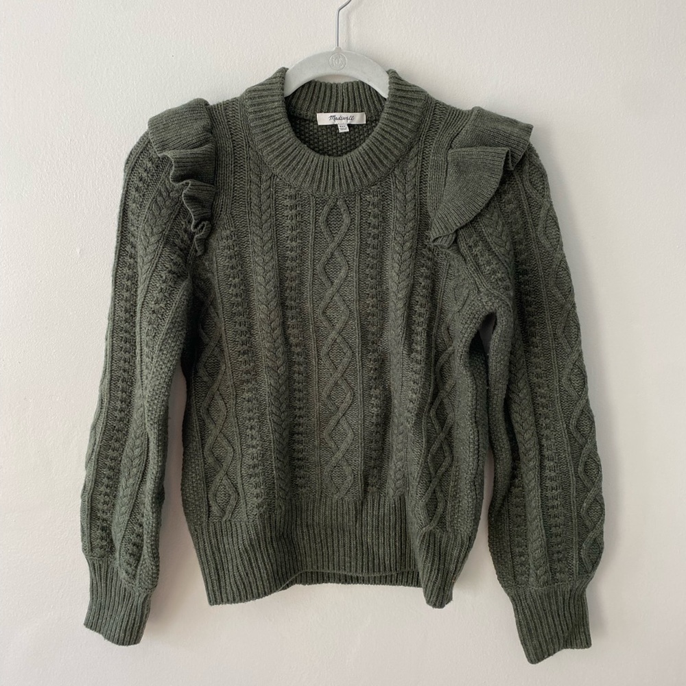 Madewell Hollydene Ruffle-Shoulder Pullover Sweater